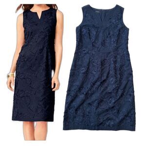 Talbots Embroidered Clipped Floral Shift Dress Navy Size 4
